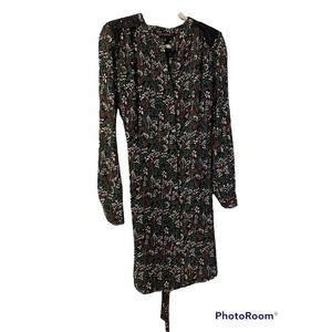 BANANA REPUBLIC Women’s Navy Floral Print Lace Long Sleeve Tie Dress Size 10